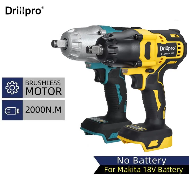 Drillpro New 2000N.M Brushless Cordless Electric Impact Wrench Rechargeable 1/2" Wrench Drill Power Tools for Makita 18V Battery