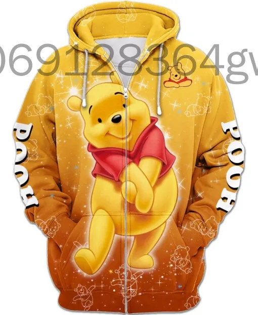 Animação feminina e masculina Disney Winnie The Pooh com capuz 3D estampado, moletom estilo rua, capuz casual, moda primavera