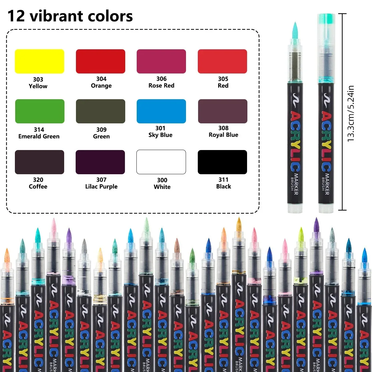 12-366 kleuren acrylmarker set waterdichte acryl penseelmarker professionele acrylverfmarker doe-het-zelf kunstbenodigdheden