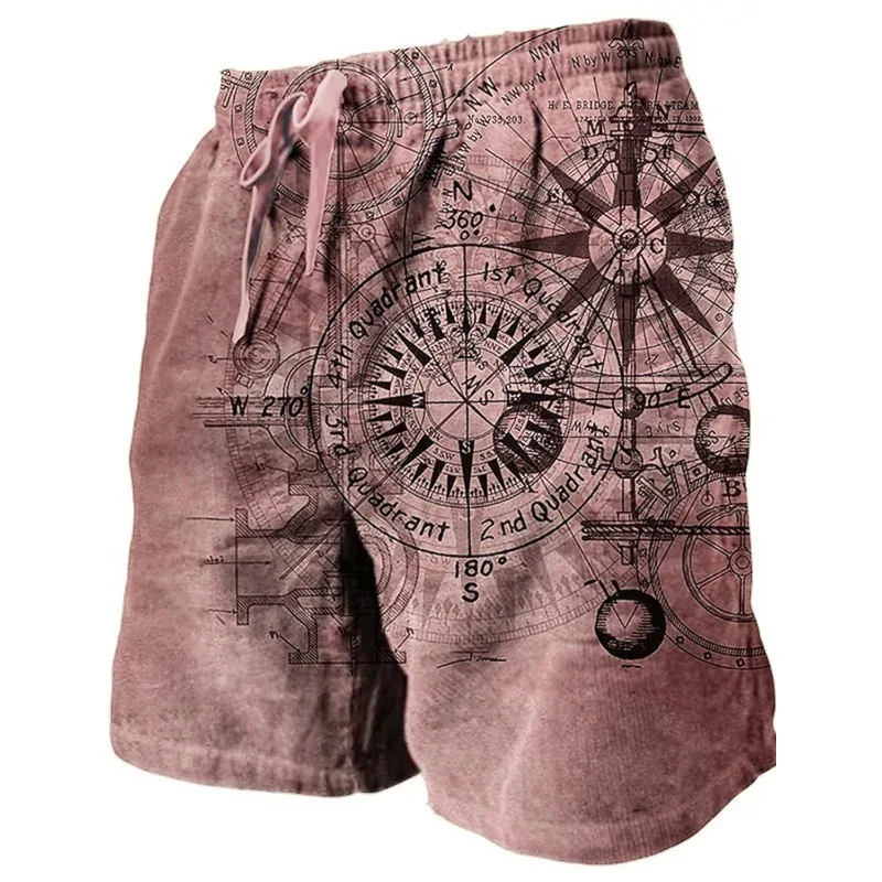 Men's Beach Pants Compass 3D Printed Shorts Men's Summer Breathable Shorts Fitness Street Shorts Men's Ropa Hombre