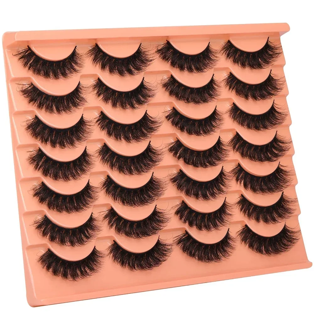 14 Paar künstliche Wimpern im natürlichen Look, dicke, flauschige künstliche Nerzwimpern, Packung mit Katzenaugenwimpern, die wie Verlängerungen aussehen, Schwarz