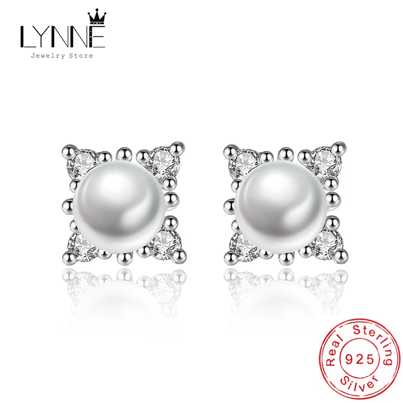 

Fashion 925 Sterling Silver Women Snowflake Stud Earrings Freshwater Pearl Rhinestone Square Ear Stud Cuff Decoration Jewelry