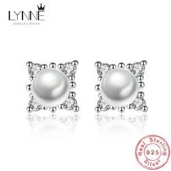 Fashion 925 Sterling Silver Women Snowflake Stud Earrings Freshwater Pearl Rhinestone Square Ear Stud Cuff Decoration Jewelry