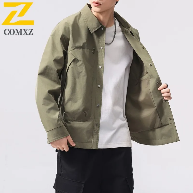 

COMXZ Men Jacket Classics Turndown Collar Outdoor Adventure Windproof Coat Button Placket Design Lightweight Autumn Garment