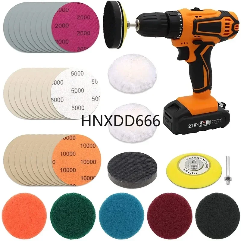 39 Piece 3 Inch Headlight Restoration Kit with Polishing Sanding Discs, Backing Pad, Scouring Pads, and Wool Buffer Pads