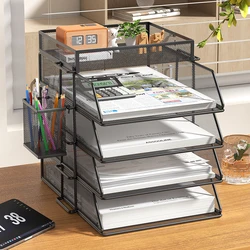 4-Tier Desk Organizer Stackable Tray Office Desk Organizer File and Desktop Holder for Paper Letter Accessories Black