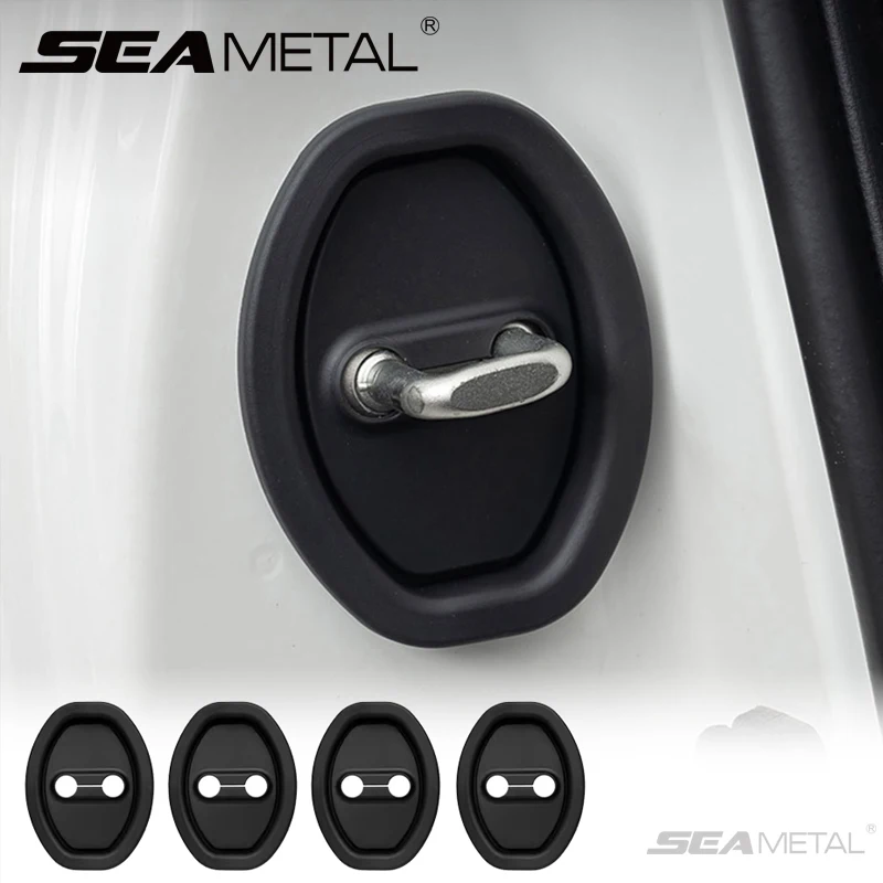 SEAMETAL 4Pcs Car Door Latch Cover Silicone Gel Door Groove Protection Cover Anti-Collision Cushion Shock Absorbing Buffer Mat