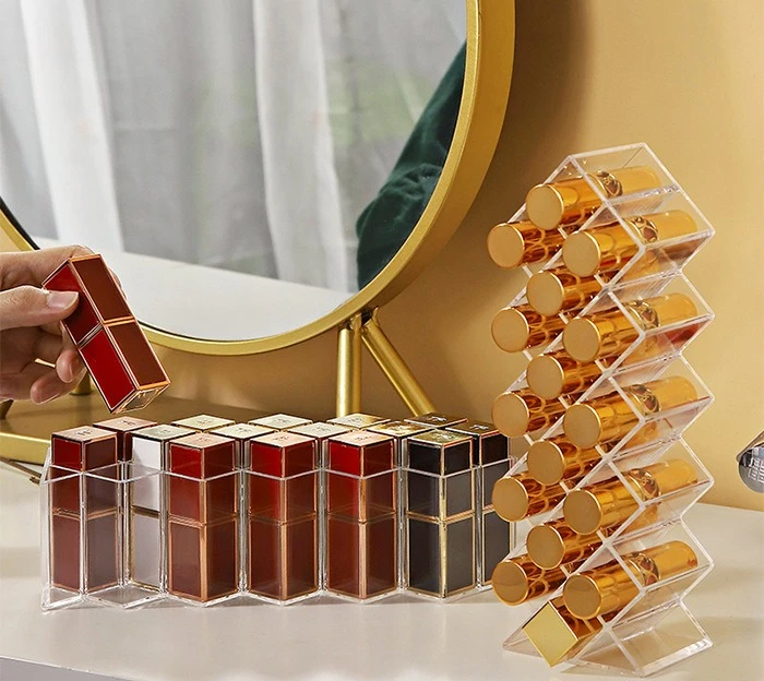 

16, сетка в форме рыбы, вертикальная сетка, коробка для помады, акриловая коробка для хранения макияжа, помада, цвет губ, стойка для лака для ногтей, кронштейн