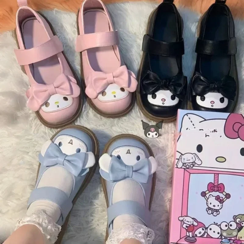 Sanrio Lolita Leather Shoes My Melody Kuromi Cartoon Anime Character Accessories Kawaii Girl Sweet Princess Round Toe Shoes