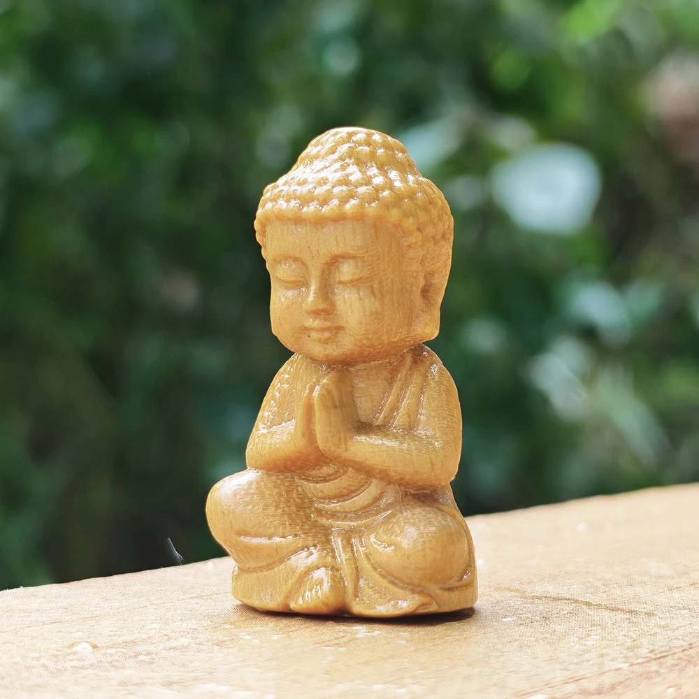 Home Decor Zen Style - تمثال بوذا خشبي منحوت يدويًا، بأسلوب