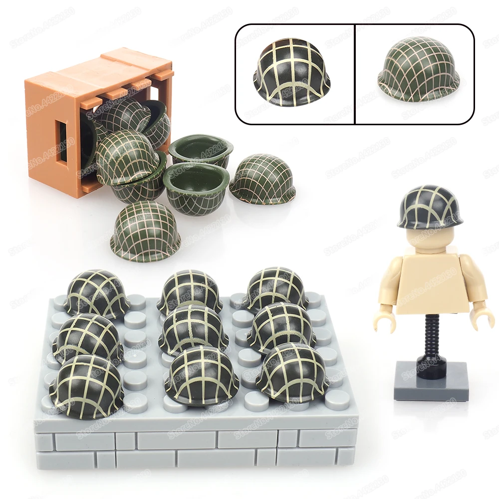 Military US Grid Helmet Cap Building Block Moc WW2 Figures Equipment Defense Scene Parts Assemble Model Children Gifts Boy Toys