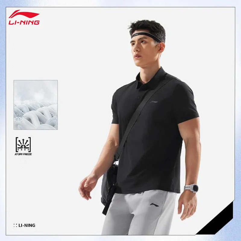LI-NING Fitness Series Men's AT DRY FREEZE Sunscreen Short Sleeve Functional Polo Shirt APLV039