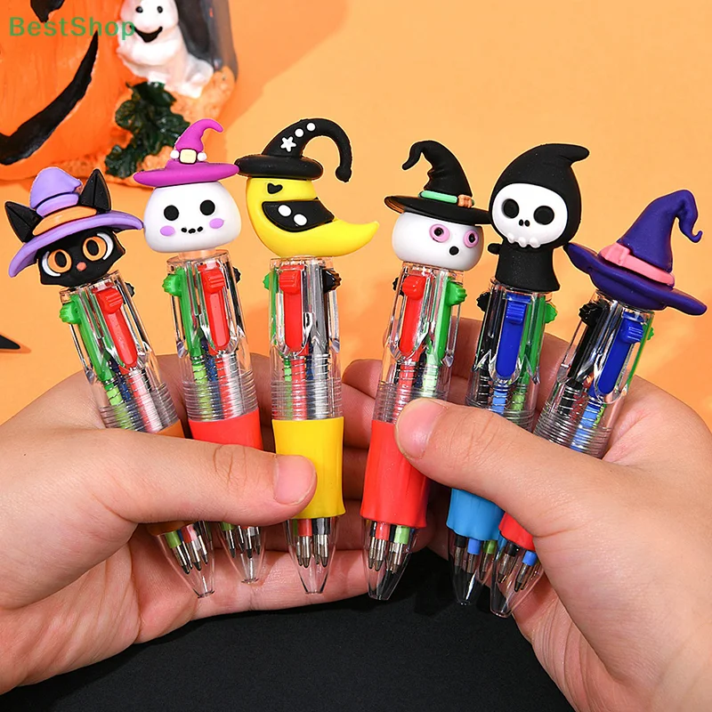 

♥♥♥Halloween Theme Four-color Ballpoint Pen,Mini Cartoon Retractable Color Pen Student Stationery