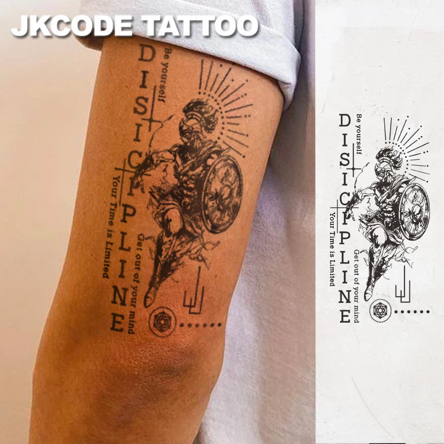 Waterproof Semi-permanent Tattoos,Roman Warrior, Sparta Temporary Tattoos,Hands, Necks Design,Lasts 1-2 Weeks,Tattoos For Man