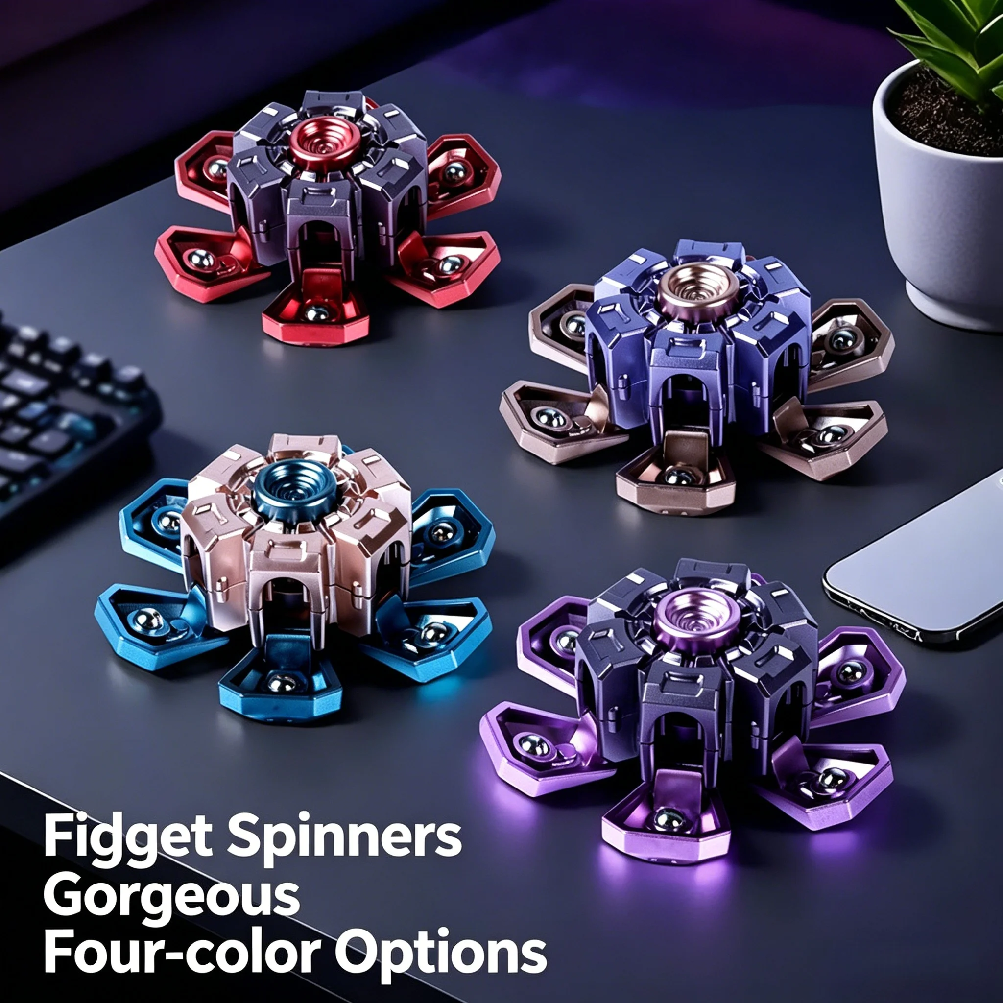 Foldable Fidget Spinner with Multiple Color Options, Silent and Smooth Bearings for Long-Lasting Rotation, an Adult Stress-Relief Gadget, Time-Killing Tool, Anti-Anxiety Toy, Suitable as a Gift