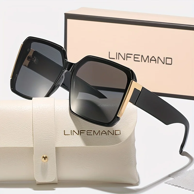 نظارات LINFEMAND العصرية بإطار كبير للنساء، مجموعة نظارات شمسية UV400 هدية صيفية لحفلات الرقص والعطلات #4