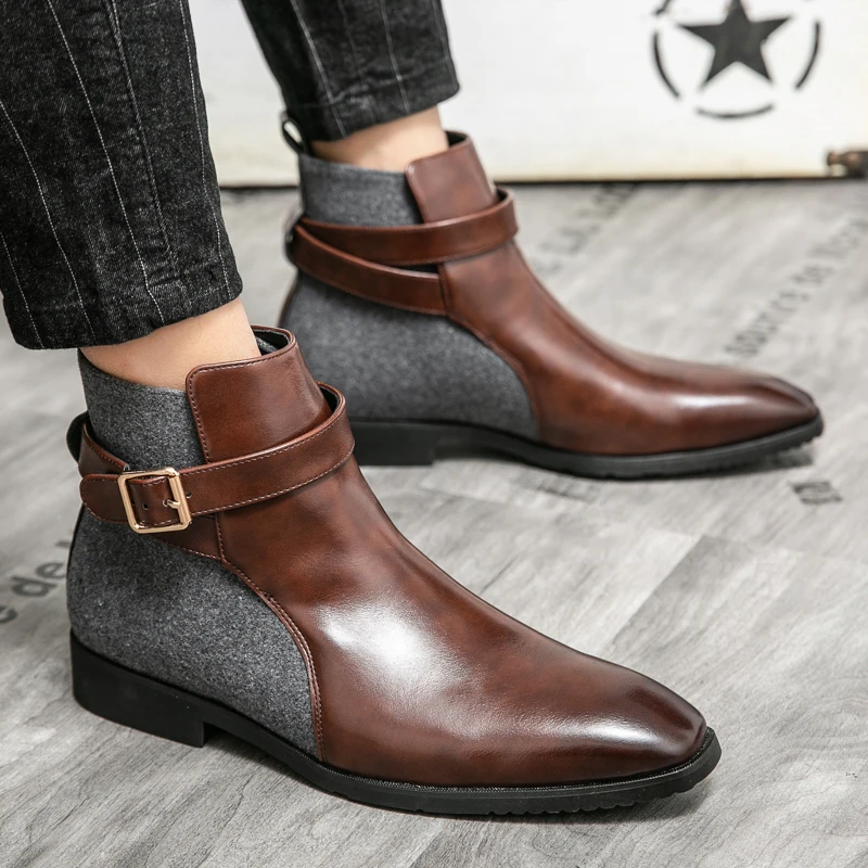 

2024 Winter New Fashion Office Leather Boots Men Classic Chelsea Boots Men Casual American Style Ankle Boots Plus Size 38-48