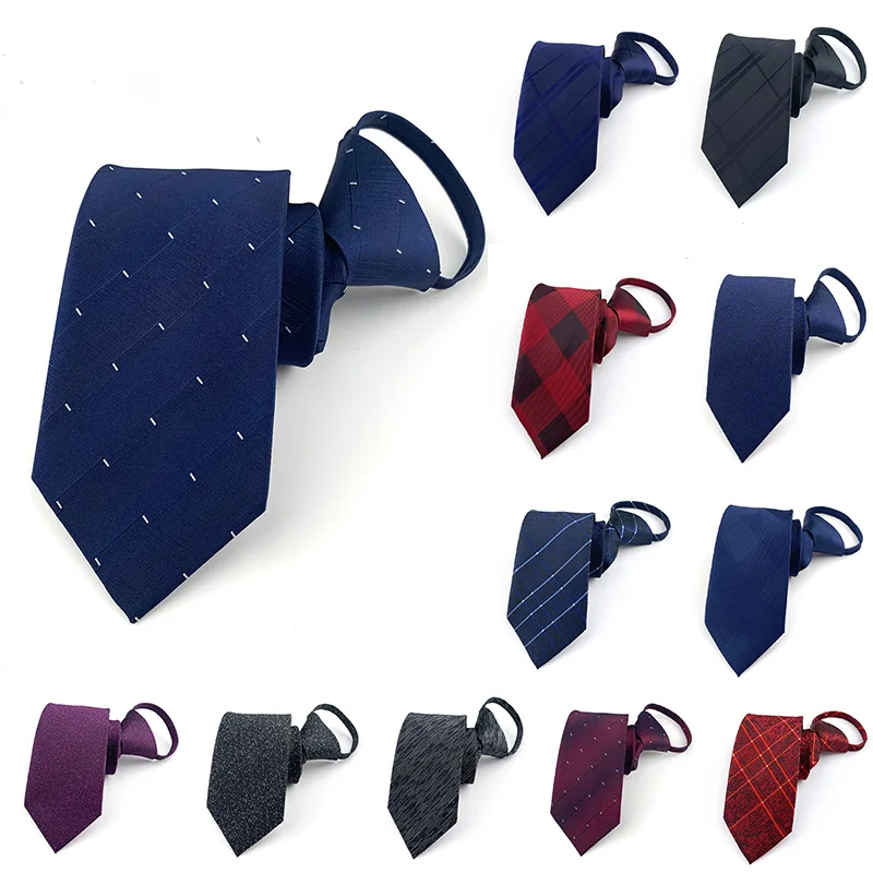 46x7cm Zipper Tie Business Wedding Tie for Men Silk Suit Accesorios Fashion Stripe Grind Arenaceous Pure Color Wedding Party