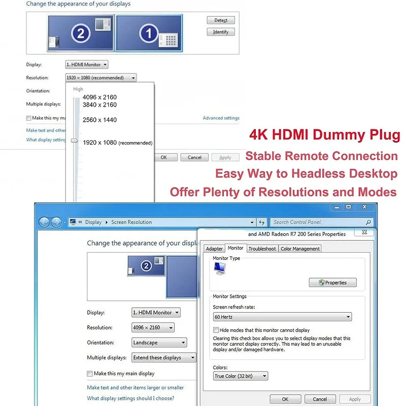 2 PCS HDMI Dummy Plug Display Emulator Virtual Monitor Headless Display Adapter DDC EDID Emulator Virtual Adapter Headless Ghost