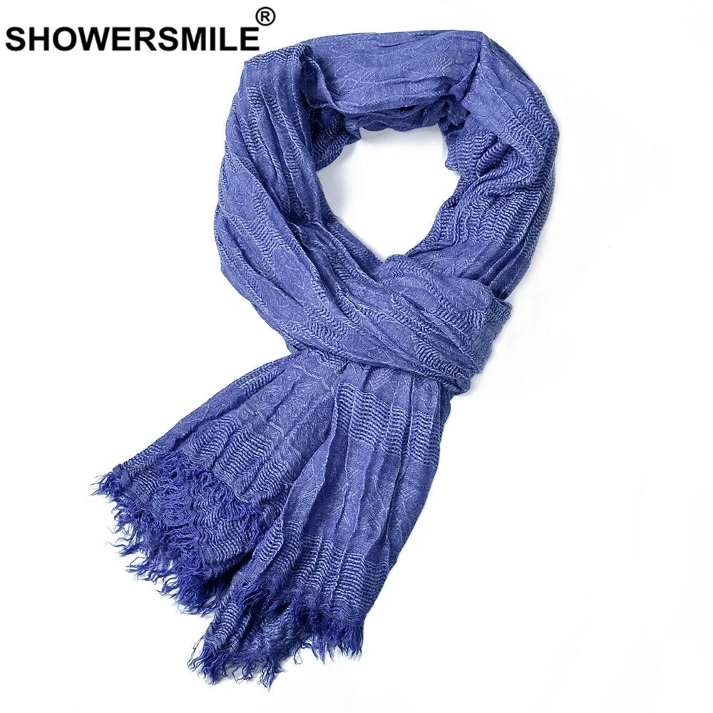 SHOWERSMILE Blue Solid Men Scarves Autumn Winter Winter Accessories for Men Warm Long Casual Brand 2024 New Men Scarf Bufanda