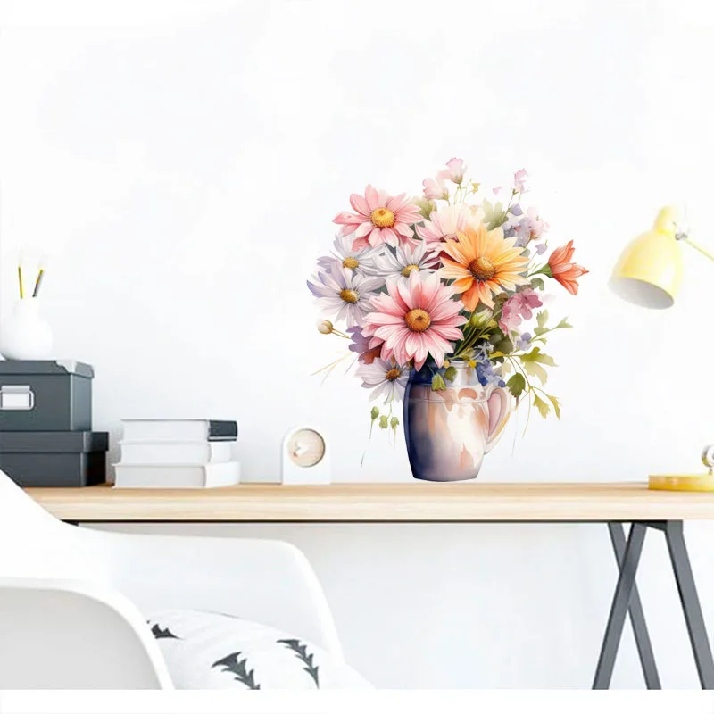 C51# Minimalist flowers Wall Sticker Bathroom Toilet Decor Decals Living Room Cabinet Home Decoration