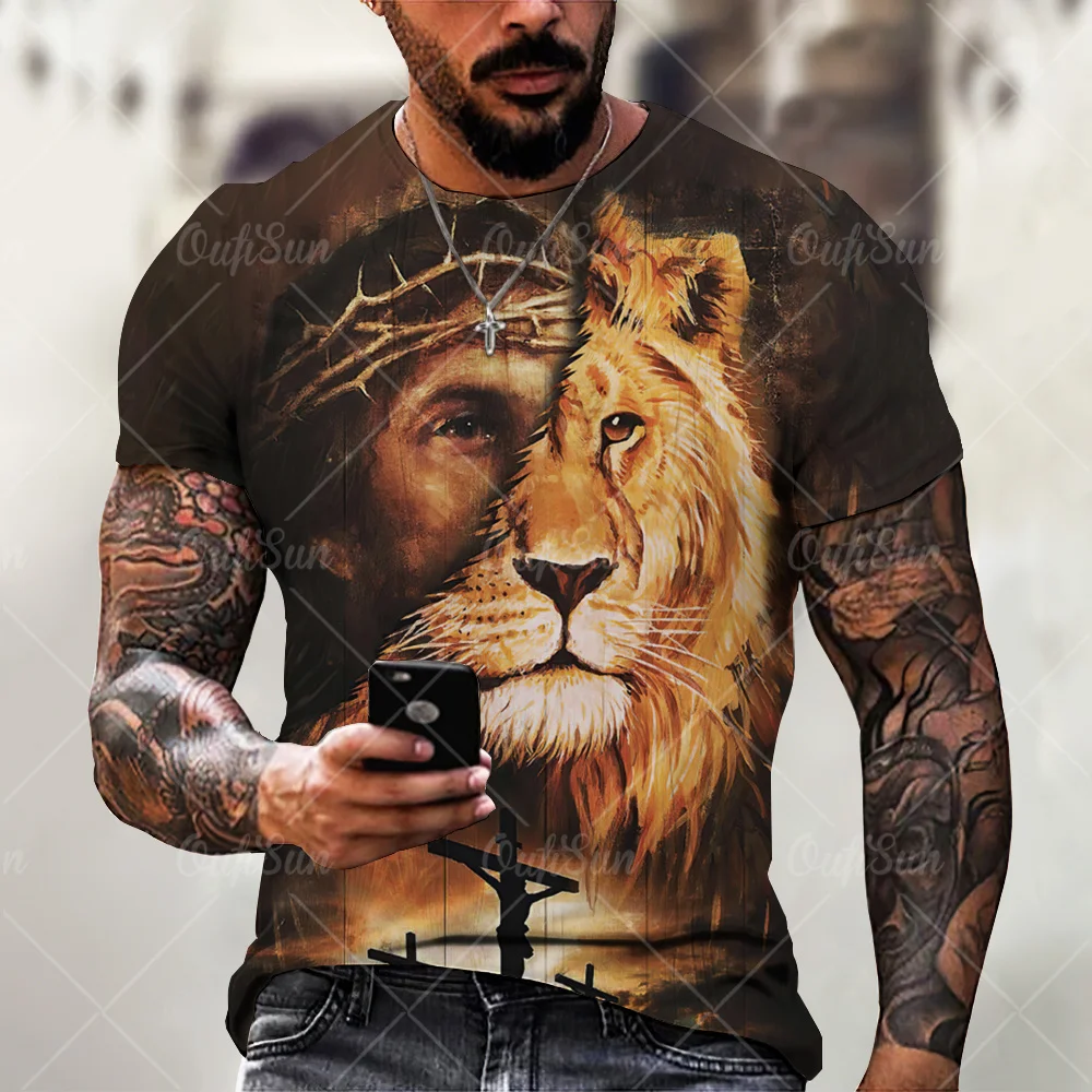 

Christ Jesus Lion T Shirt 2026 New 3D Religion Art Graphic Quick Dry Breathable Men Women Unisex Oversized Vintage Street Tops