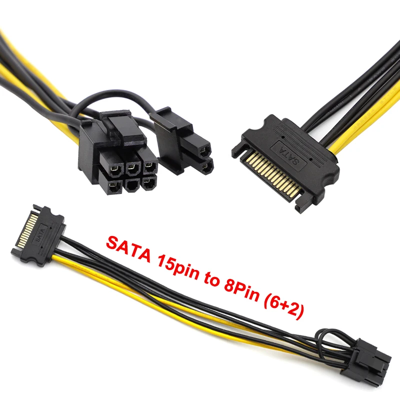1/5/10pcs SATA Male 15pin to 8pin(6+2) Cable Graphics Card Power Line PCIE SATA Power Supply Cable Adapter 15-pin To 8 Pin Cord