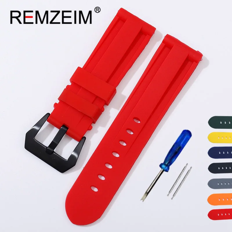 22mm 24mm 26mm High Quality Rubber Silicone Watch Band Strap Women Men Red Black Orange Sport Watch Band Stainless Steel Buckle