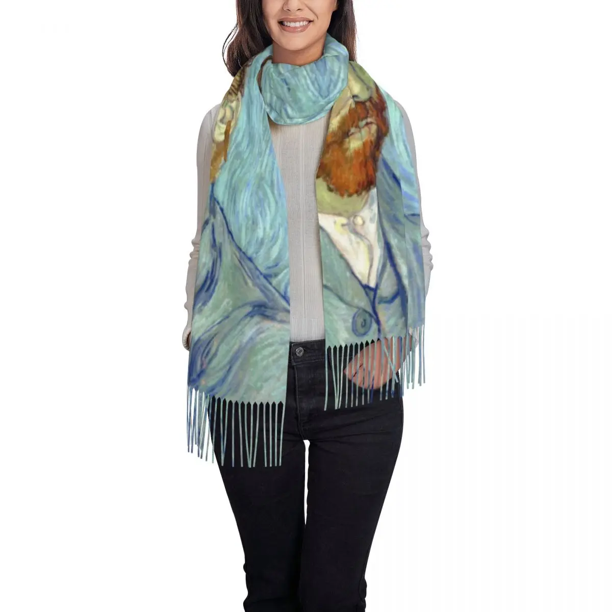 Custom Self-portrait Of Vincent Van Gogh Tassel Scarf Women Soft Shawl Wrap Female Winter Scarves