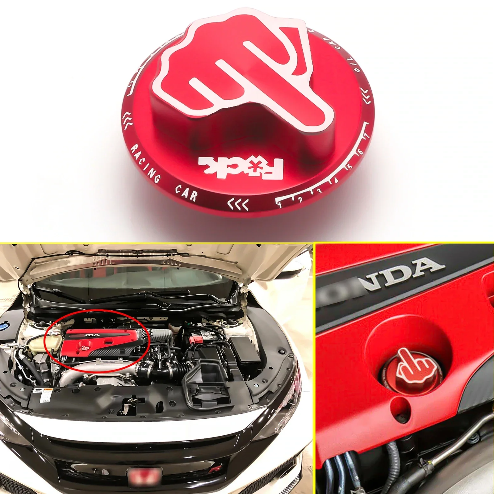 

Крышка клапанного отсека двигателя автомобиля, винтовая, в стиле JDM, с дизайном «средний палец», для Honda Acura, большинства моделей, красная, алюминиевая
