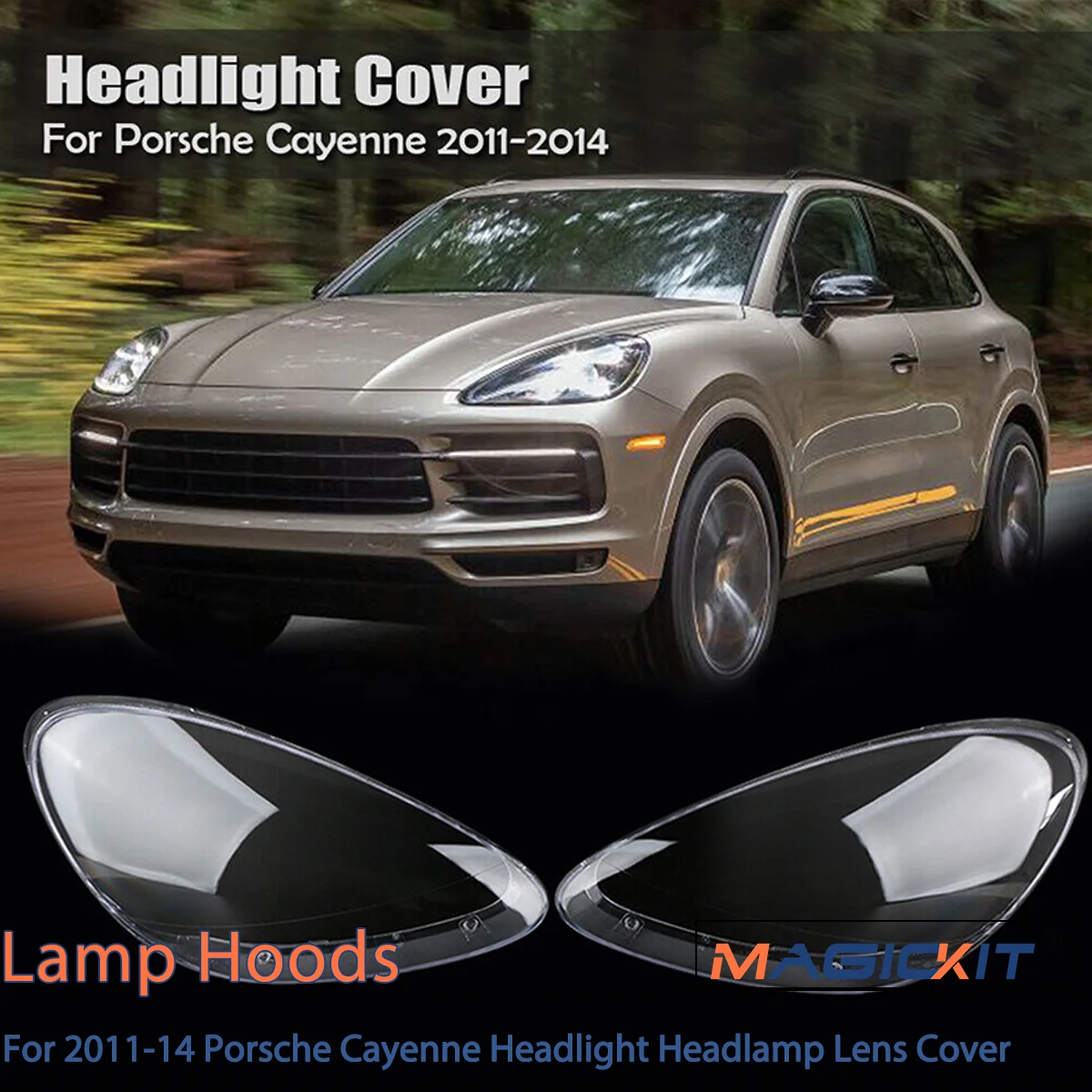 MAGICKIT For Porsche Cayenne 2011-2014 Headlight Headlamp Lens Cover Clear CAR Accessories