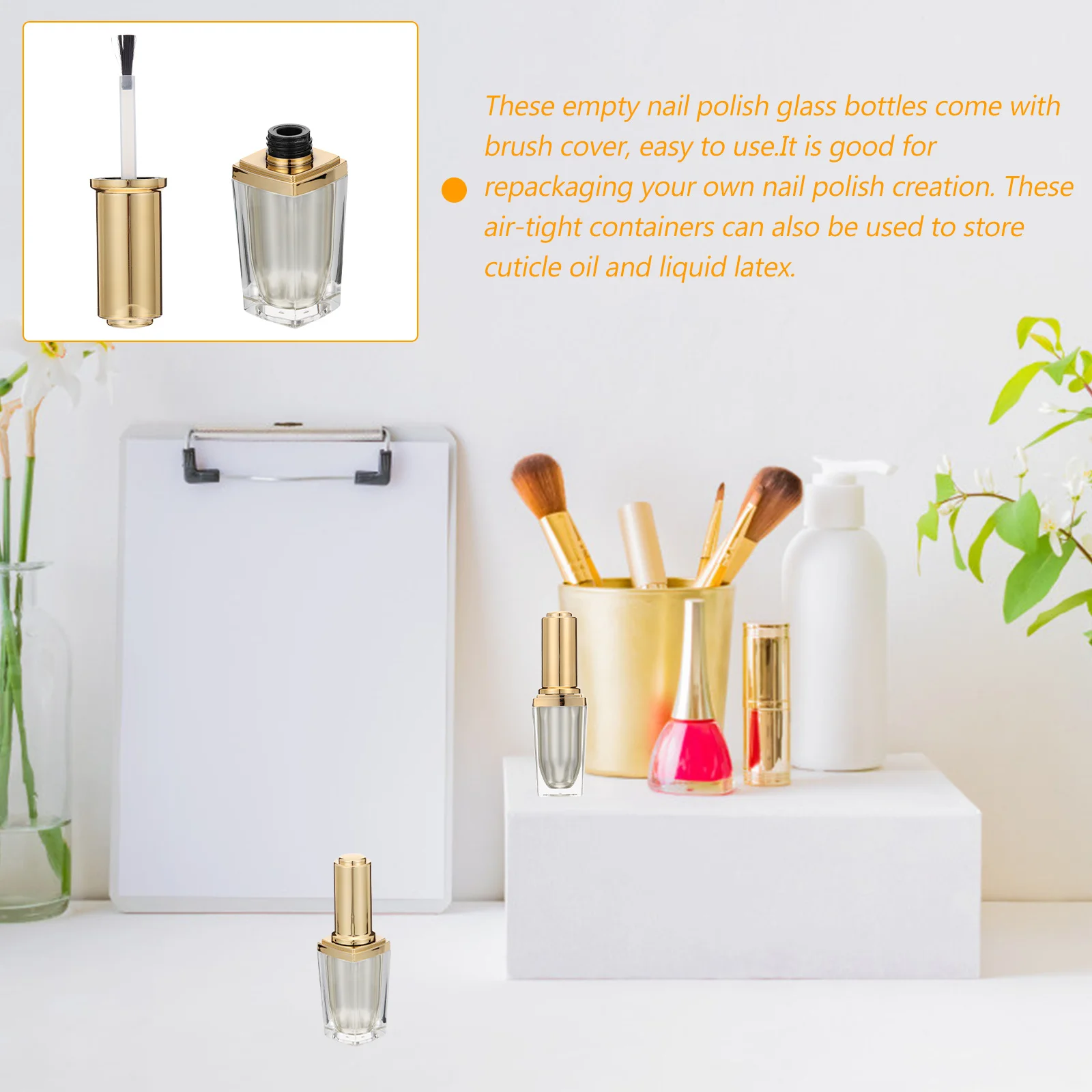 

2Pcs Empty Nail Polish Bottle 10Ml Light Proof Glass with Brush Cap for DIY Color Mixing Refillable Nail Varnish Container