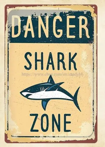 indoor outdoor art prints for walls Danger Shark Zone metal tin sign