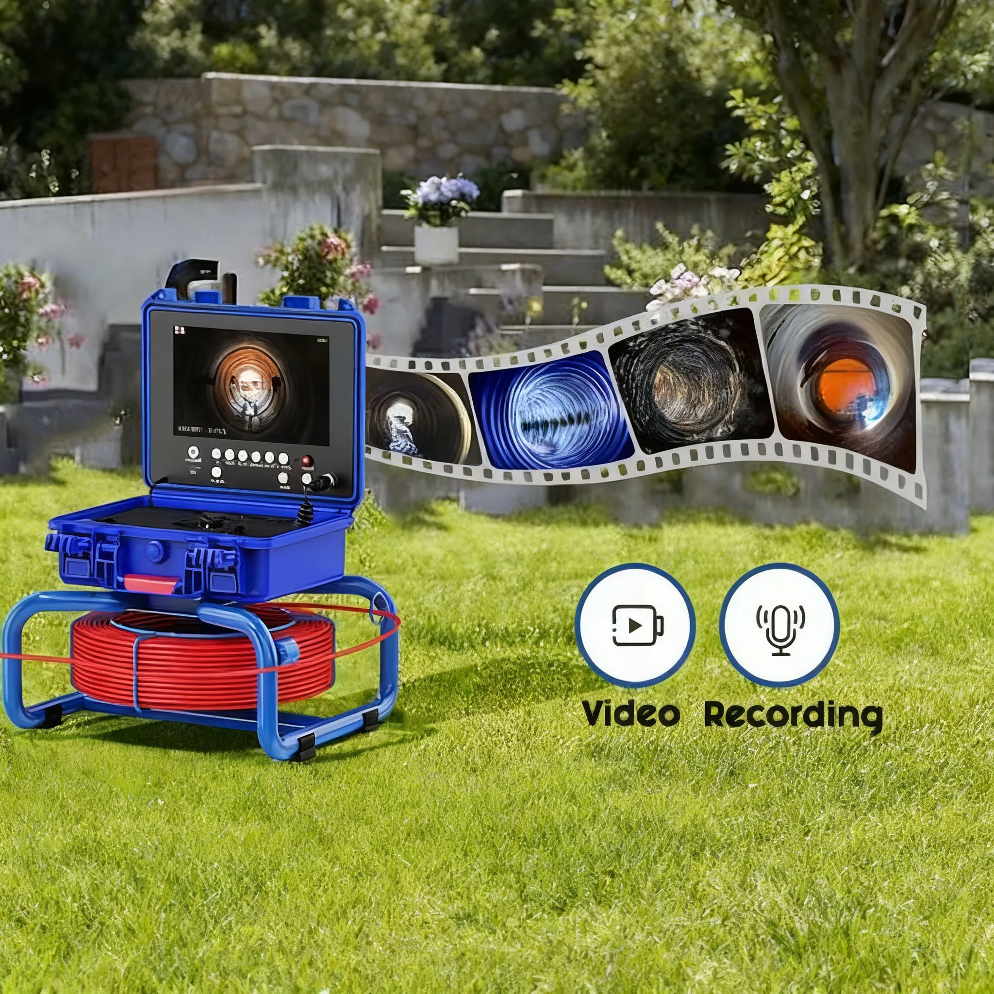 

waterproof Sewer Pipe Inspection Camera high - definition with 16G TF card,12V 4500mAh Battery ,Auto Self Leveling AHD 1080P