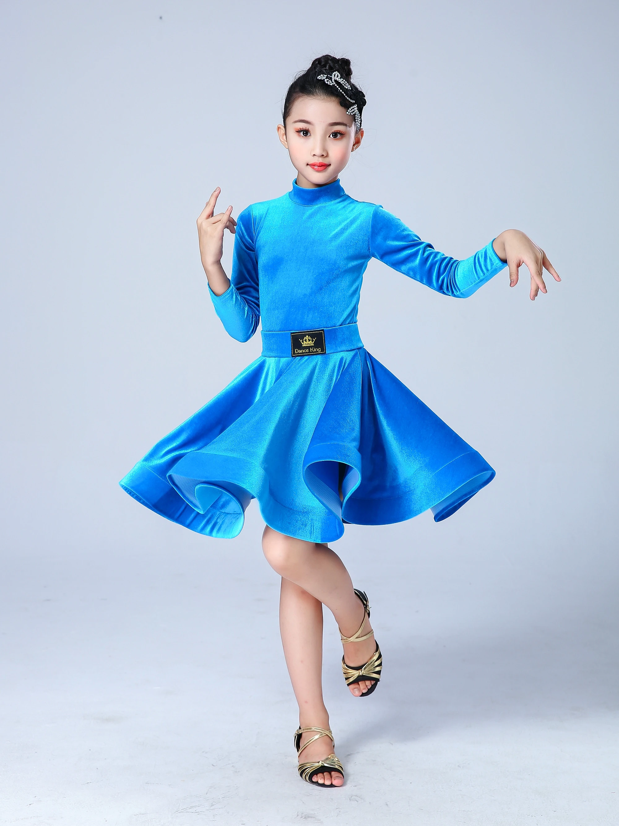 Latin dance dress Children's girls' autumn and winter performance training dress girls' Latin dance dress performance dress