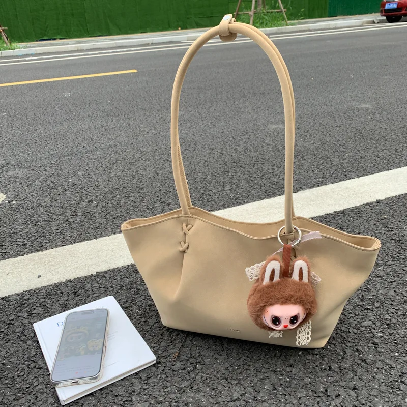 

Large Capacity Simple Tote Women, Versatile Shoulder Bag For Commuting, PU Texture, Solid Color Casual Handbag