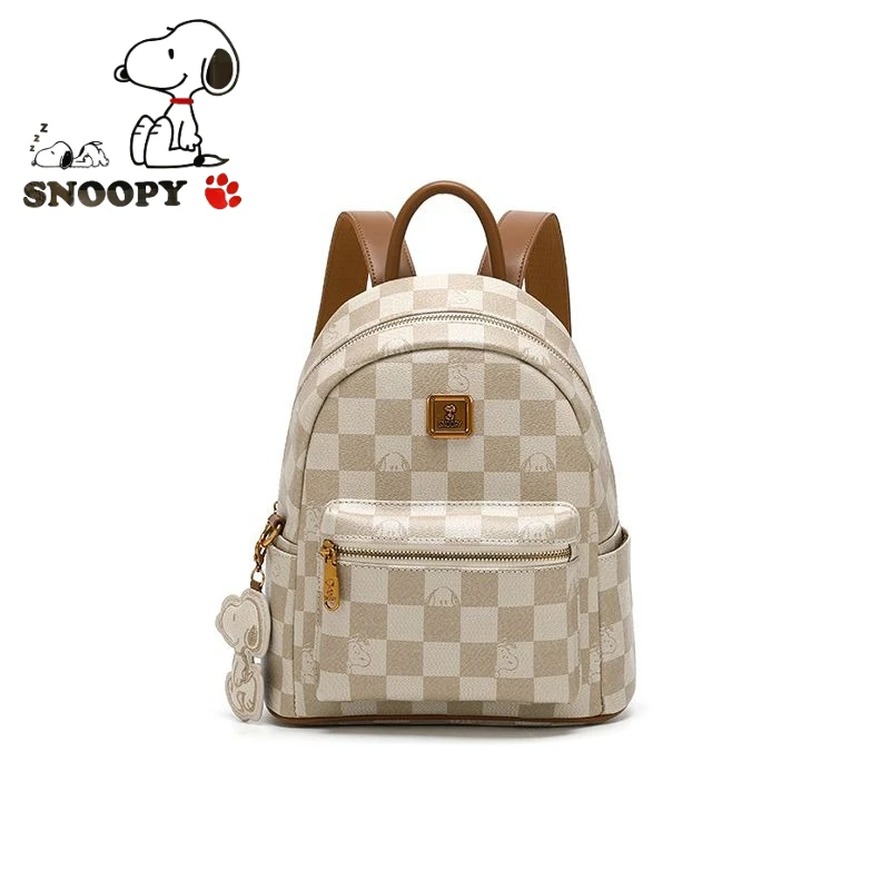 Mochila bonita de dibujos animados de Snoopy, creativa, personalizada para niñas, viajero, simple, de alta gama, a cuadros, regalo al por mayor