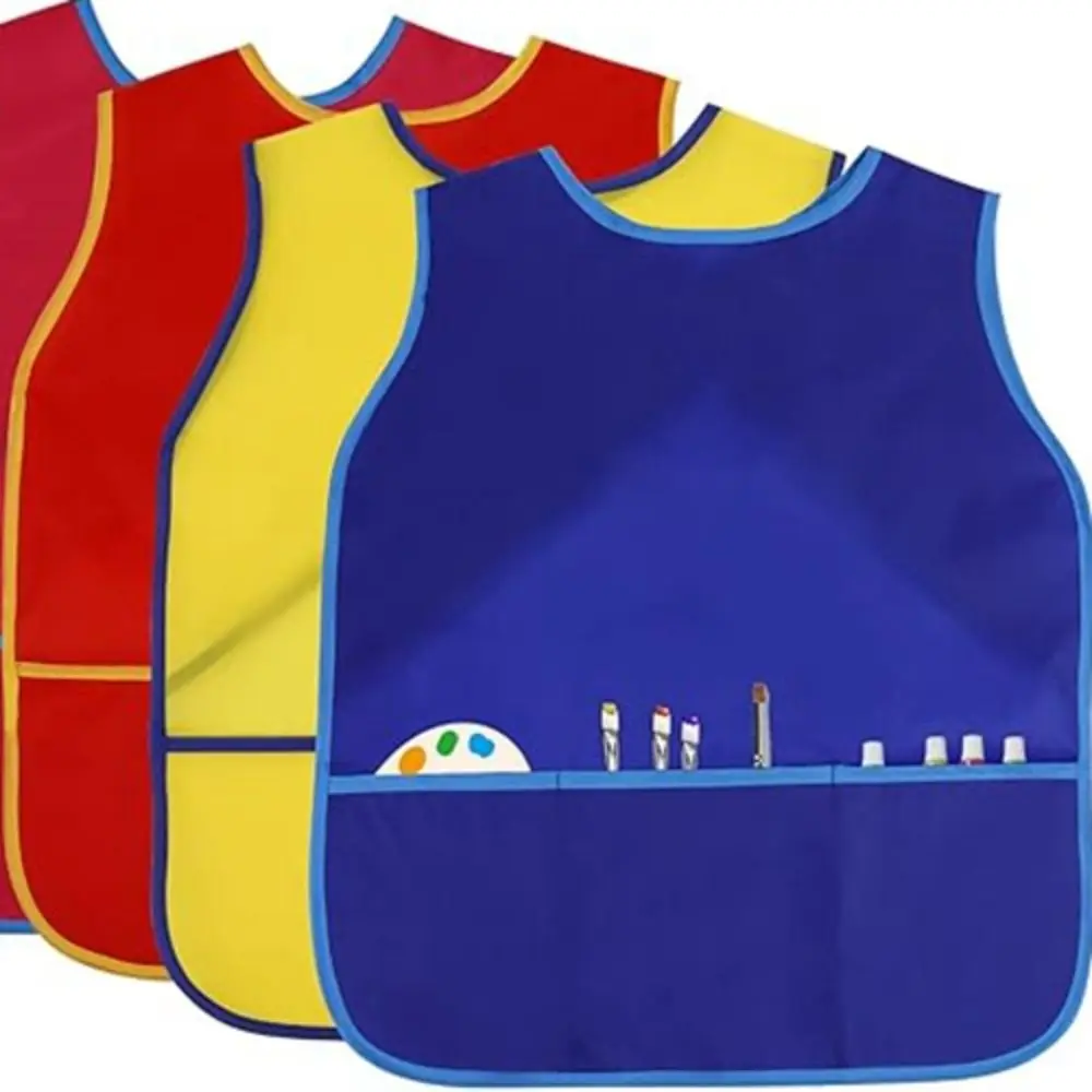 Craft Activity Nylon Kids Art Smock Waterproof with 3 Pockets Painting Aprons Sleeveless Reusable Kids Apron Birthday Parties