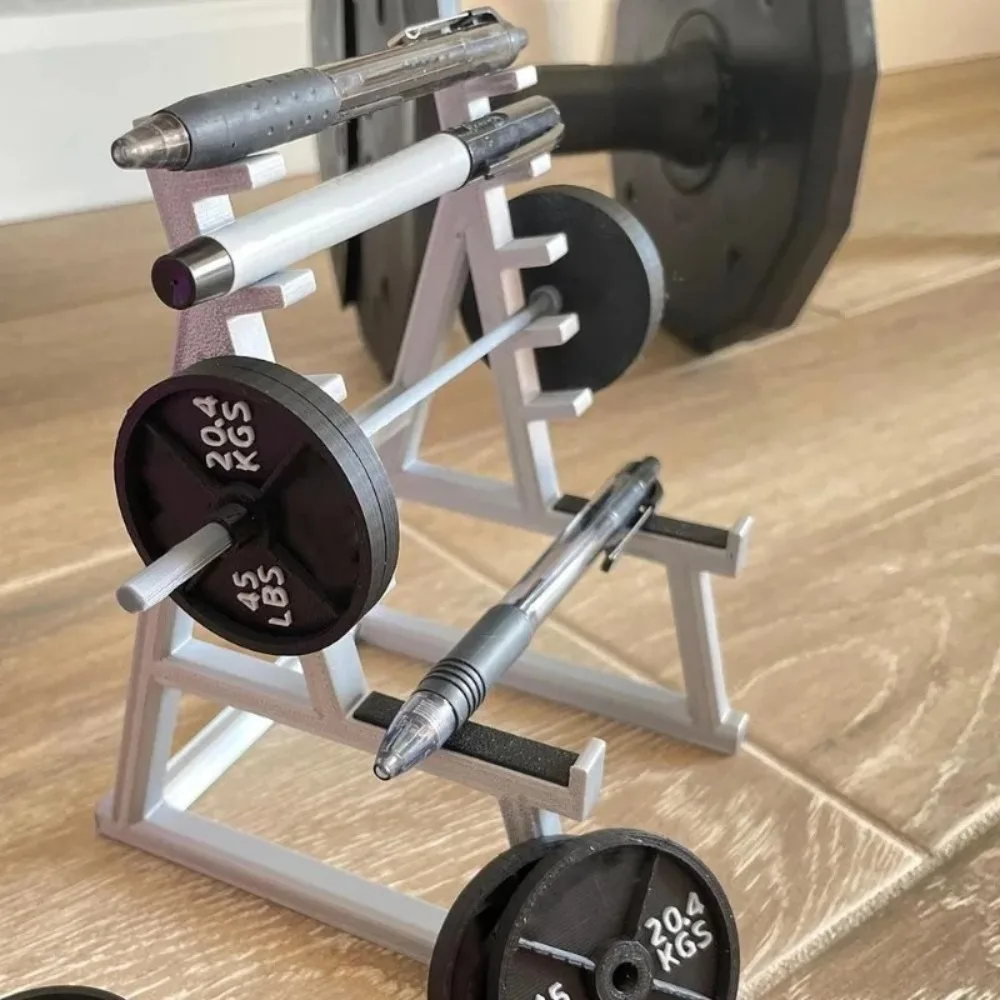 Creative With Barbells And Weights Barbell Rack Pen Holder Gym Theme Metal Desk Pen Organizer Mini Squat Rack Ornaments Gift