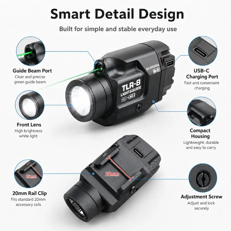 TLR‑8 Strobe Mode LED Lamp Metal Structure 20MM Rail Fixed Light for Collection Model