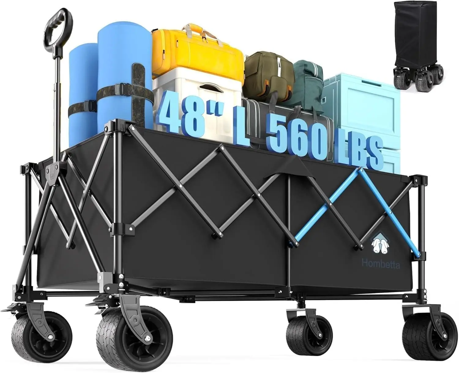 Collapsible Wagon Cart All Terrain Wheels 48 Inch XL 400L Heavy Duty 560 Lbs Capacity For Beach Camping Garden Sports Shopping