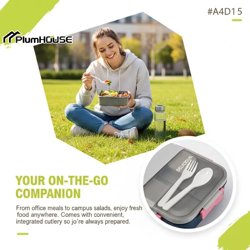Lunch Box Food Grade Plastic Office Worker Lunch Box With Tableware Individually Sealed Portable Bento Box Salad Box