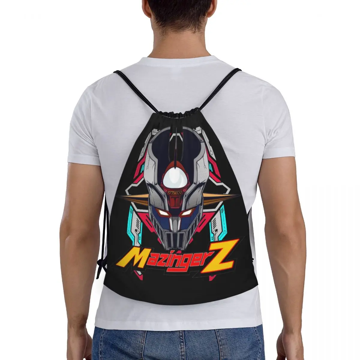 Mazinger Z Neon Drawstring Mochila Esportiva, Gym Sackpack, Japão Cartoon Robot String Bag para Viajar