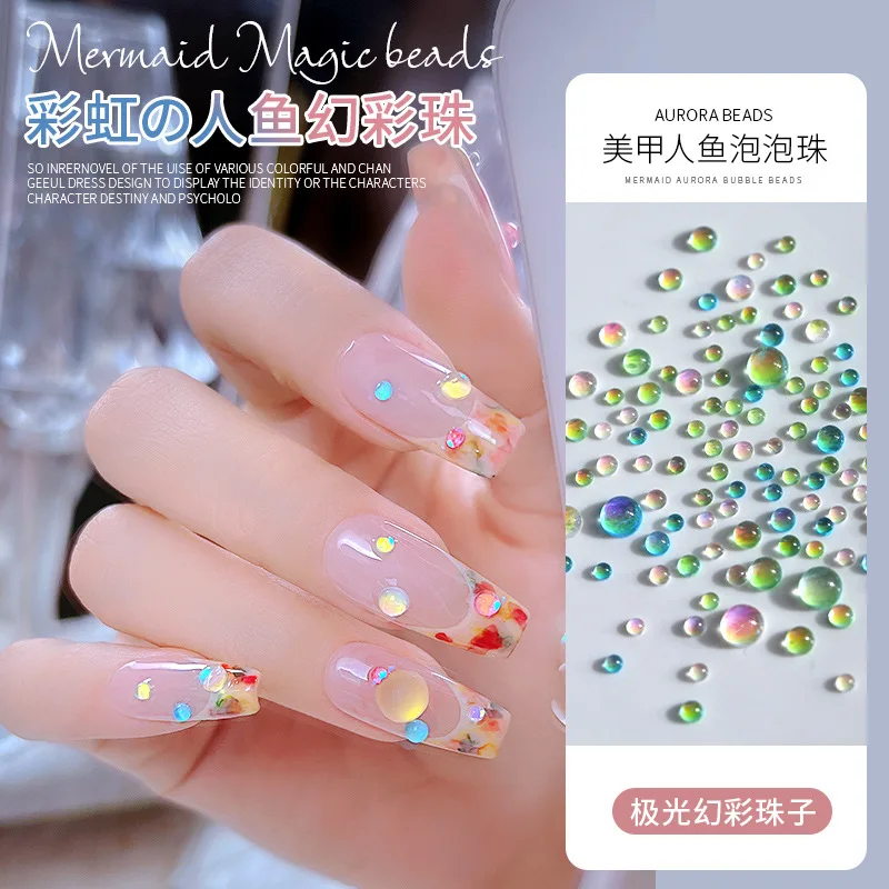 Gemischte Größe Bonbon farben Meerjungfrau runde Glas Kristall perlen ab 3d Nail Art Strass DIY Flatback Acryl Steine Nagel dekoration