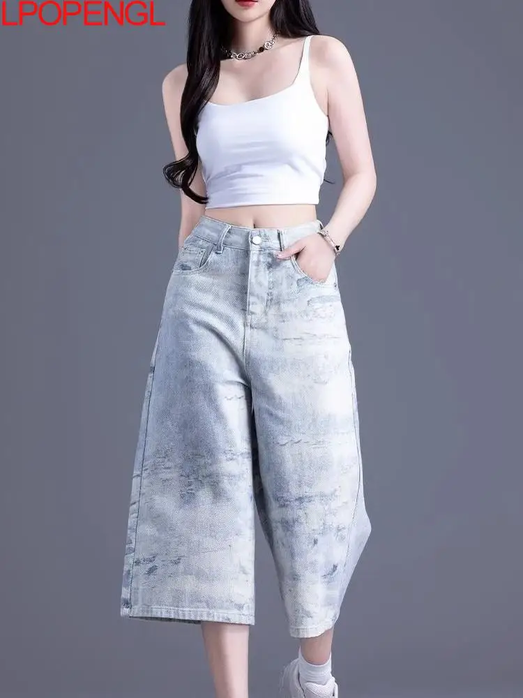 

Женские модные летние шорты-брюки 2026 года в уличном стиле, свободные, широкие, прямые, средней длины до икры