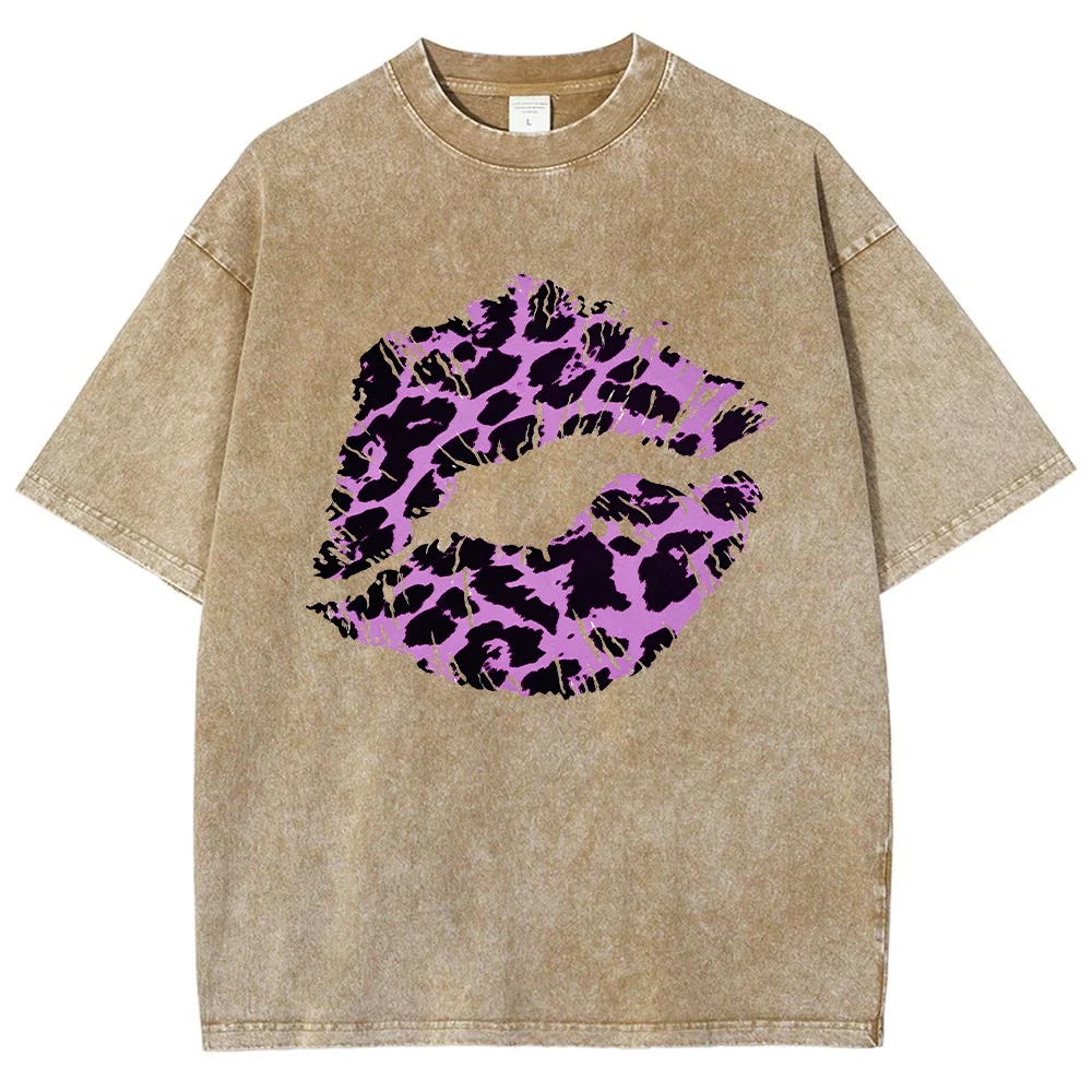 Leopard Print Lips Kiss Mark Graphic T Shirt Summer Casual Short Sleeve Top Unisex Streetwear Fashion Tee Clothing