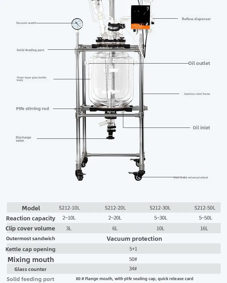 Experimental equipment, three-layer glass reactor laboratory, distillation kettle