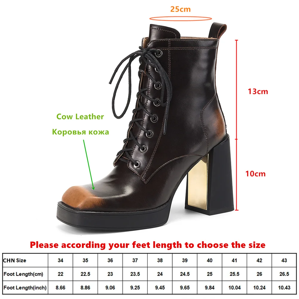MILI-MIYA Hot Sale Genuine Leather Square Toe Ankle Boots Platform Thick High Heels Lace Up Party Office Manual Made Shoes