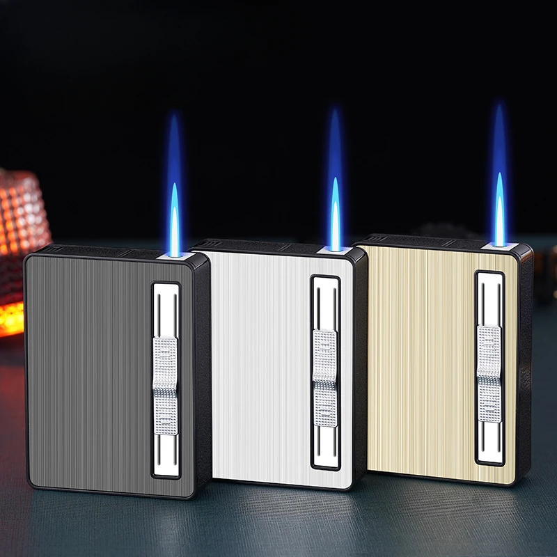 

2025 New 10-pack Electronic Metal Creative Straight-in Windproof Blue Flame Lighter Men's Smoking Accessories Cigarette Lighter