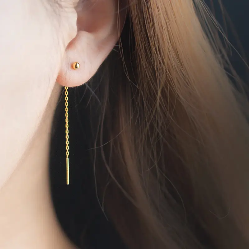 WANTME 925 Sterling Silver Chain Tassel Bead Drop Earrings for Women Fashion Minimalist Charm Ear Wires Line Girl Jewelry Gift - Image 3